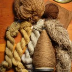 black walnut on wool, silk, and linen yarns