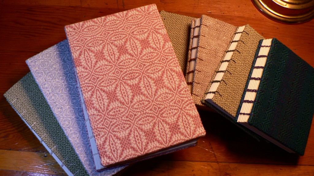 hand bound books with hand woven covers